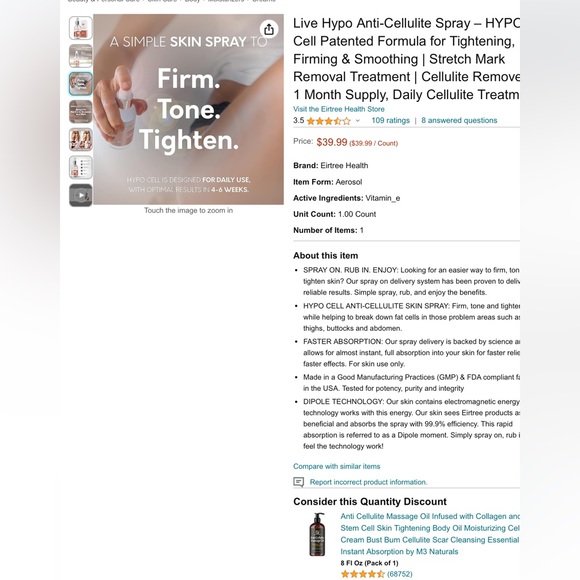 Anti Cellulite spray. Live HYPO ANTI-cellulite SPRAY - Picture 4 of 7